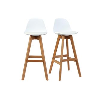 Miliboo Taburete Dise&ntilde;o Blanco Y Madera 65cm Lote Dos Mini Pauline