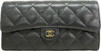 Chanel Black Grained Calfskin Long Wallet (Bi-Fold) (Pre-Owned)
