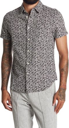 AG - Adriano Goldschmied Jeans Nash Short Sleeve Button Down Shirt in Palm Leaf at Nordstrom Rack, Size X-Small