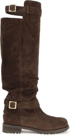 Jimmy Choo London Brown Calf Leather Bos Taurus Lace-Up Womens Boots
