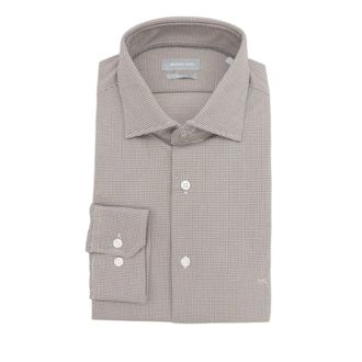 Michael Kors Slim Fit Performance Knit Shirt - Heren - Zakelijke Overhemden - Bruin - 2XL - Leer - Overhemden