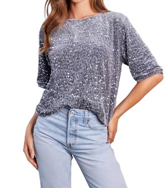 Bishop + Young Miley Sequin Boyfriend Tee In Silver
