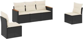 vidaXL Set De Muebles De Jard&iacute;n 5 Pzas Y Cojines Rat&aacute;n Sint&eacute;tico Negro Vidaxl