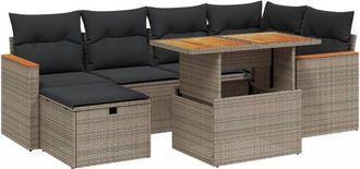 vidaXL Set De Sof&aacute;s De Jard&iacute;n 7 Piezas Con Cojines Rat&aacute;n Pe Gris Vidaxl