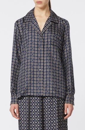Max Mara Disco Monogram Paisley Pajama Shirt in Ultramarine at Nordstrom, Size 12