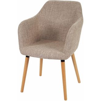 Hhg Hhg - Silla De Comedor Malm&ouml; T381, Silla Silla De Cocina, Dise&ntilde;o Retro A&ntilde;os 50, Textil, Crema/gris, Patas Claras