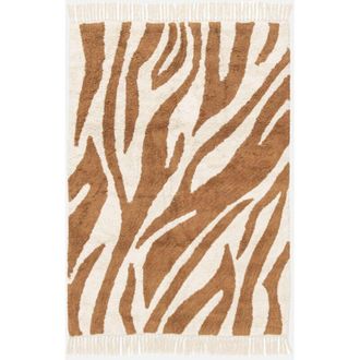 Sweeek Alfombra Interior Con Flecos Motivo Cebra Marr&oacute;n
