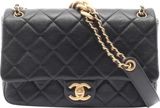 Chanel Pre-owned Vintage Lamslederen Gewatteerde Flap Bag met Kettingband - Dames - Vintage Schoudertas - Zwart - ONE Size - Leer - Vintage
