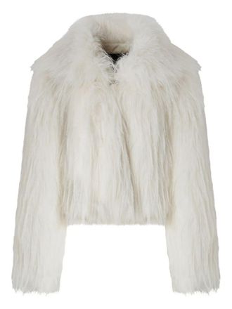Pinko Cropped Plush Coat with Wide Collar and Textured Finish