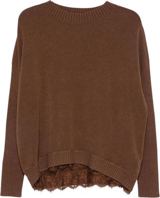 Ermanno Scervino Ronde hals gebreid - Dames - Ronde hals truien - Bruin - S - Truien & Vesten