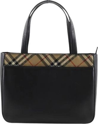 Burberry Pre-owned Leren Nylon Canvas Tote Bag - Dames - Vintage Handtas - Zwart - ONE Size - Nylon - Vintage