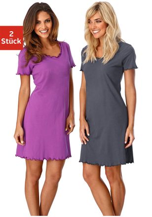 Vivance Nachthemd VIVANCE DREAMS, Damen, Gr. 32/34, N-Gr, lila (lila, anthrazit), Single Jersey, Obermaterial: 100% Baumwolle, unifarben, bequem kurz, Rundhal