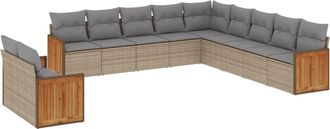 vidaXL Set De Sof&aacute;s De Jard&iacute;n 11pzas Con Cojines Rat&aacute;n Sint&eacute;tico Beige Vidaxl