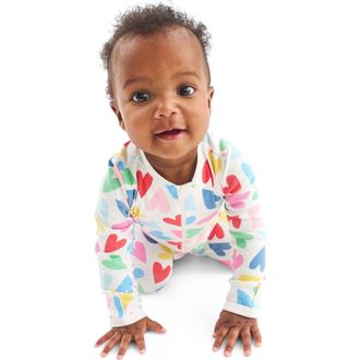 primary Baby Organic Zip Footie In Rainbow Candy Hearts in Ivory Rainbow Candy Hearts at Nordstrom, Size 18-24M