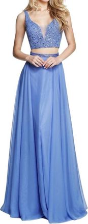Sherri Hill Full-Length V-Neck Prom Dress In Periwinkle