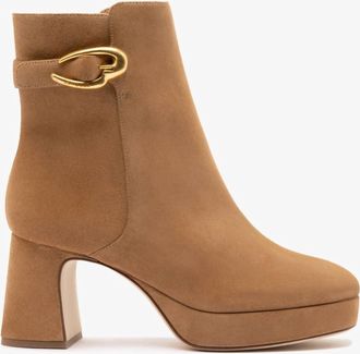 Larroude Womens Dolly Verona Low Boot In Peanut Suede