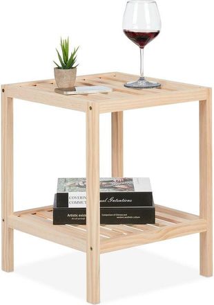 Relaxdays Relaxdays - Side Table for Living Room or Bedroom, Pine Wood, hwd: 50 x 40 x 40 cm, Bedside, Square Storage Board, Natural