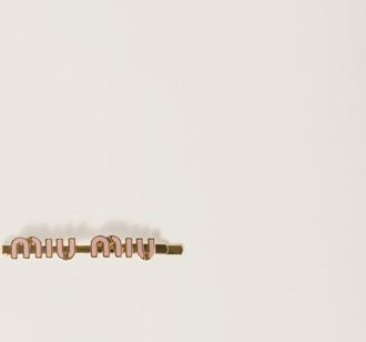 Miu Miu Enameled Metal Hair Clip, Woman, Orchid Pink