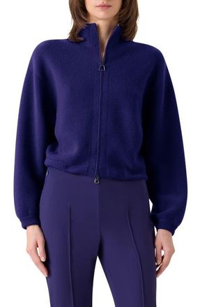 Akris Cashmere Piqu&eacute; Crop Zip-Up Cardigan in Dark Purple at Nordstrom, Size 10
