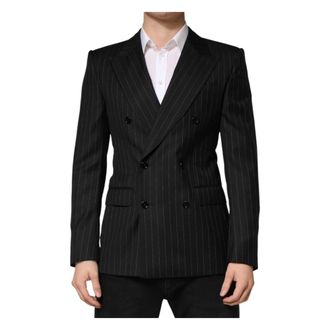 Dolce & Gabbana Blazers, male, Black, Size: M Stripes Double Breasted 2Button Blazer