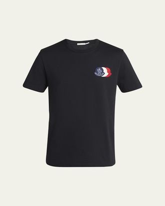 Moncler Mens Cotton Triple Logo Patch Crewneck T-Shirt