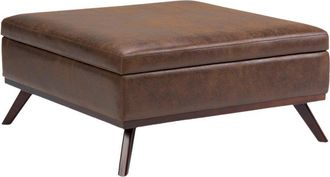 Simpli Home Owen 36In Mid Century Modern Square Coffee Table Storage Ottoman