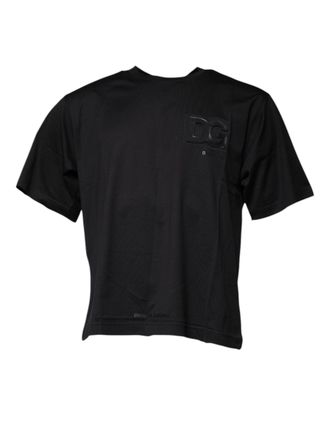 Dolce & Gabbana Black DG Logo Print Cotton Crew Neck Mens T-shirt