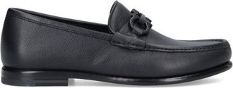 Ferragamo Black Leather Loafers With Tone-On-Tone Logo Buckle