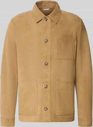 Manuel Ritz Lederjacke mit Knopfleiste und aufgesetzten Taschen in Beige, Gr&ouml;&szlig;e 52