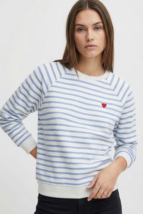 Pieces Sweatshirt PIECES PCGRETA LS EMB UB SWEAT FC, Damen, Gr. XXL, cloud dancer stripes:hydrangea, heart emb, Sweatware, Obermaterial: 78% Baumwolle, 22% P