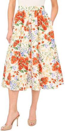 Ted Baker Mari Floral Print Gathered Midi Skirt in Fire Orange at Nordstrom, Size 12