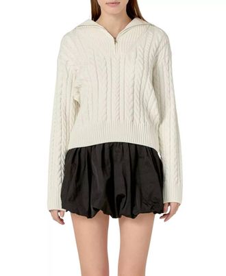 English Factory Zip Up Knit Top Sweater In Cream