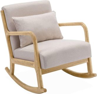 Sweeek Mecedora estilo escandinavo de madera y tela, beige