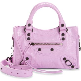 Balenciaga Mini Le City Crinkle Leather Top Handle Bag in 5731 Bubbly Pink at Nordstrom