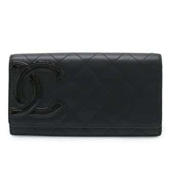 Chanel Black Pink Leather Long Wallet (Bi-Fold) (Pre-Owned)