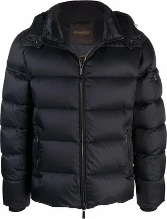 Moorer Navy Blue Padded Coat With Down-Feather Filling And Functional Pockets