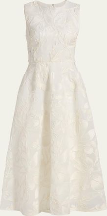 Monique Lhuillier Floral Cord Embroidered Organza Midi Dress