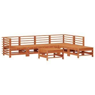 vidaXL Conjunto De Sof&aacute;s De Jard&iacute;n 7 Pcs Marr&oacute;n Cera Pino Macizo Vidaxl