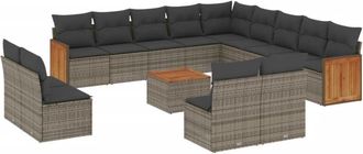 vidaXL Set De Sof&aacute;s De Jard&iacute;n 14 Pzas Con Cojines Rat&aacute;n Sint&eacute;tico Gris Vidaxl