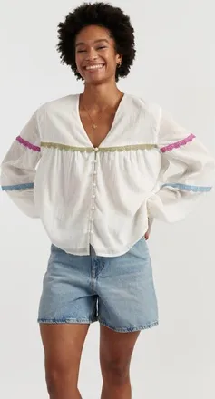 Chinti and Parker Cotton Rainbow Scallop Blouse in Cream at Nordstrom, Size 10