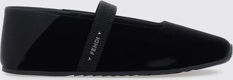 Fendi Ballerine Mary Jane Academia in velluto con logo metallico