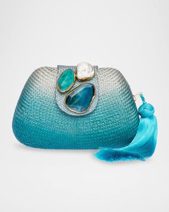 Raf&eacute; New York Tamu Stone Tassel Ombre Woven Clutch Bag