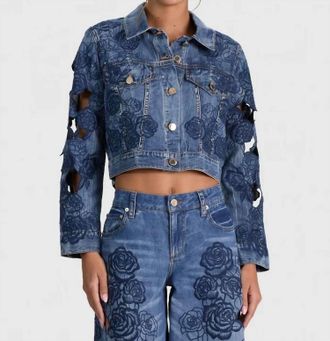 Alice & Olivia Chloe Laser Cut Denim Jacket In Brooklyn Blue