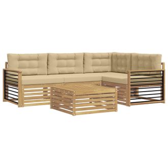 vidaXL Conjunto De Sof&aacute;s De Exterior Con Coj&iacute;n 6 Pcs Y Beige Poli&eacute;ster Vidaxl