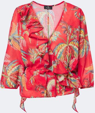 Etro Floral cotton wrap top