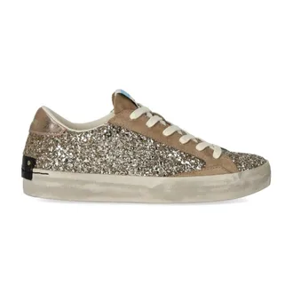 Crime London Schoenen, Dames, Geel, 37 EU, Katoen, Glitter Sneaker met Gouden Applicaties