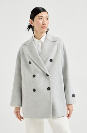 Brunello Cucinelli Cashmere double beaver cloth pea coat in Light Grey at Nordstrom, Size 42 It