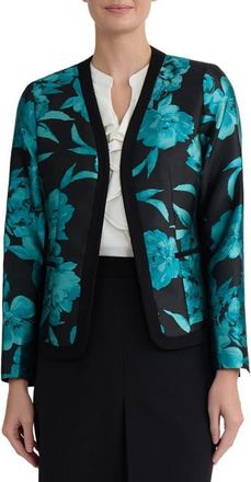 Kasper Floral Woven Cardigan with Combo Framing in Bottle Teal Mlt at Nordstrom, Size 10