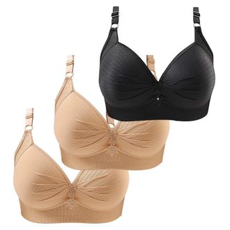 Generic Anti Sagging Bras for Older Women 3 Pack Bras for Sagging Breasts Wireless Push-Up Bra Super Gather Wire-Free Push-Up Bra Ladies Non Wired Full Covera