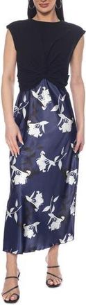 Tash And Sophie Twist Knit & Satin Midi Dress in Navy/white at Nordstrom Rack, Size X-Large